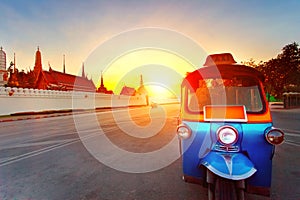 Tuk tuk and sun set sky at grand palace most popular traveling d