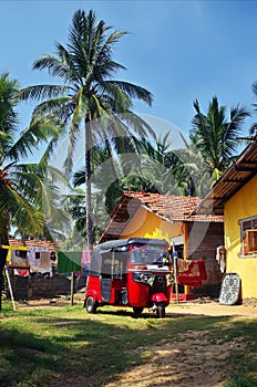 Tuk tuk vehicle in Sri Lanka. Traditional type of transportation.
