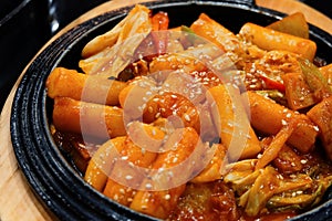 Tukbokki Korean hot and spicy rice cake.