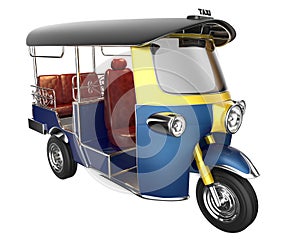 TUKTUK 3d render isoleted on white with paths.