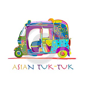 Tuktuk, motorbike asian taxi. Sketch for your design