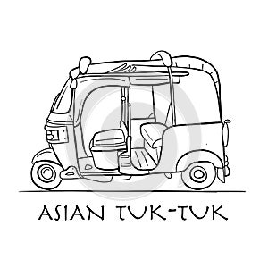 Tuktuk, motorbike asian taxi. Sketch for your design