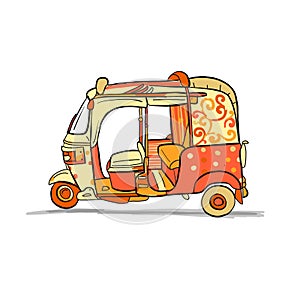 Tuktuk, motorbike asian taxi. Sketch for your design photo