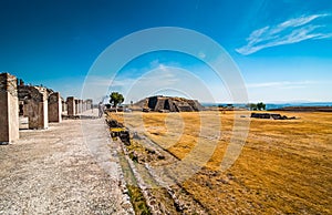 Tula de Allende, Mexico - November 12, 2010. Pyramids with prehispanic giants statues photo