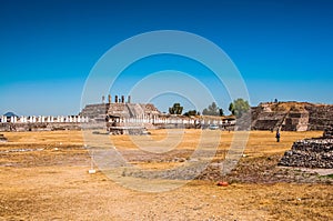Tula de Allende, Mexico - November 12, 2010. Pyramids with prehispanic giants statues photo