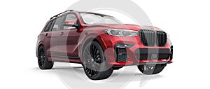 Tula, Russia. July 1, 2021: BMW X7 i50 red luxury suv car isolated on white background. 3d rendering.