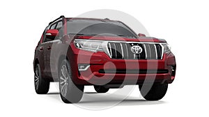Tula, Russia. July 12, 2021: Toyota Land Cruiser Prado 2018 dark red suv car isolated on white background. 3d rendering.