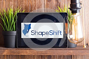 Tula Russia 16.01.20 ShapeShift on the tablet computer screen isolated.