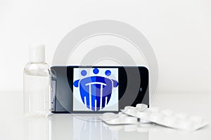 Tula Russia 13.04.20 Trace together app on the phone screen.