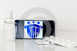 Tula Russia 13.04.20 Trace together app on the phone screen.