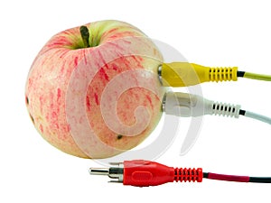 Tulip audio video wires plugs connected to apple