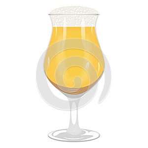 Tulip beer glass with light beer for banners, flyers, posters, cards. Lager with foam. Beer day. Alcoholic drinks