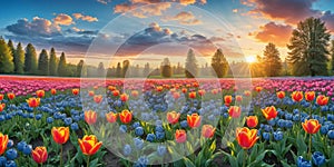 Tulip colorful flowers garden in spring background