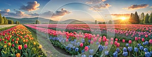 Tulip colorful flowers garden in spring background