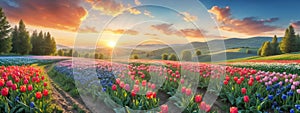 Tulip colorful flowers garden in spring background