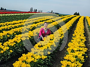 Tulip Farm with Woman Figure