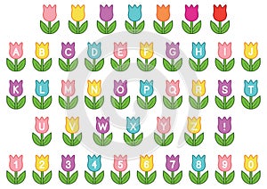 Tulip Flower Alphabet Letters & Numbers Clipart Set