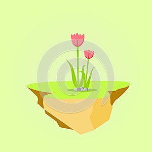 Tulip flower on floating ground vector illustration