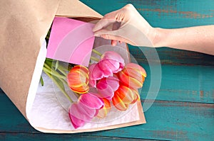 Tulip flowes bouqet with blanked card