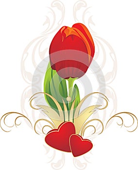 Tulip, hearts and gothic ornament