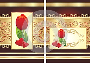 Tulip, hearts and gothic ornament. Two wrappings