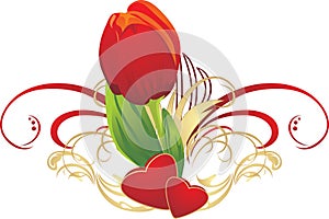 Tulip, two hearts and gothic ornament