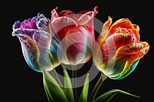 tulipanes coloridos wallpaper hd isolated with black background generative AI photo