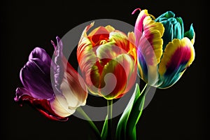 tulipanes coloridos wallpaper hd isolated with black background generative AI photo