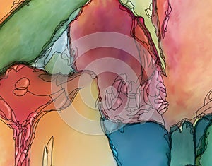 Tulips artwork red yellow closeup art nouveau style