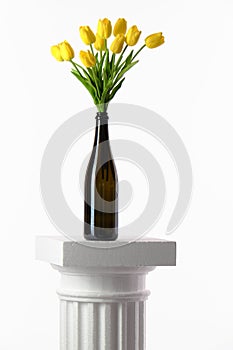 Tulips in a bottle.