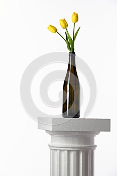 Tulips in a bottle.