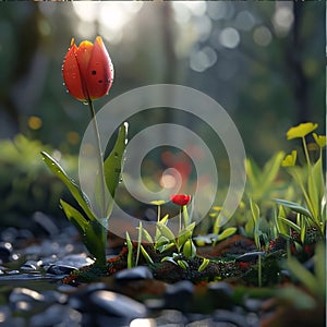 tulips. a bulbous spring-flowering plant of the lily family, with boldly colored cup-shaped flowers photo