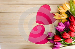 The tulips flowers arranged with copyspace for your text