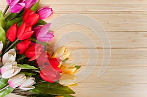 The tulips flowers arranged with copyspace for your text