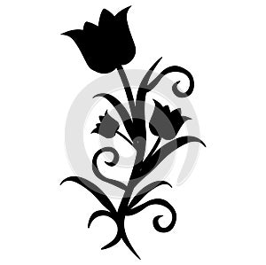 Tulips. Illustration, Pattern. Black Silhouette