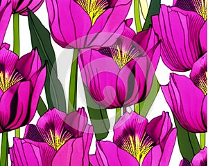 Tulips in pink colours patern for background, wallpaper
