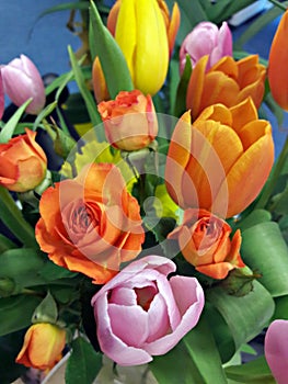 Tulips and roses beautiful bouquet