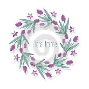 Tulips. Vector floral frame, background. Bouquet of delicate flowers for wedding design. Flat style