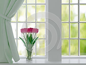 Tulips on a windowsill. photo