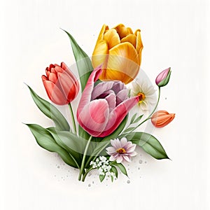 Tulips woman's day eighth march isolated on white background