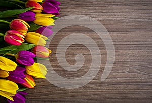 Tulips on a wooden background, Spring Flowers