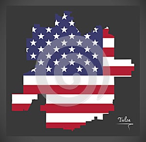 Tulsa Oklahoma map with American national flag illustration