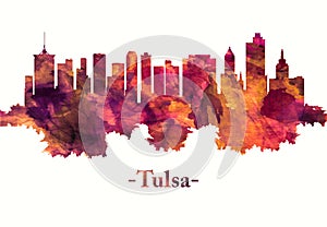 Tulsa Oklahoma skyline in red