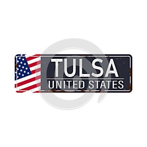 Tulsa route sign on a white background vintage