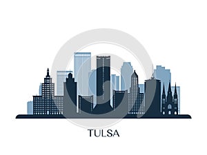 Tulsa skyline, monochrome silhouette.