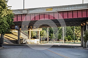 Tulsa USA Overpass over Greenwood Ave near Black Wall Street - Scene of historical Tulsa Massacre with graffiti painted photo