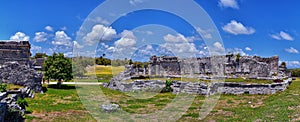 Tulum ancient Mayan port city on the Caribbean coast in Mexico YucatÃ¡n Peninsula. Views by El Castillo ruins. Central America. photo