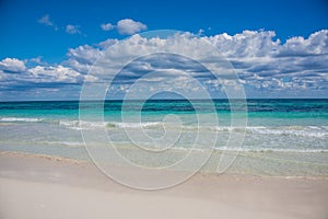 Tulum beach view, caribbean paradise, at Quintana Roo, Mexico.