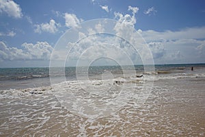 Tulum beach, white sand and blue sky, Carribean sea