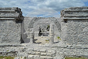 Tulum Entrance Front Mayan Ruin Temple Foundation